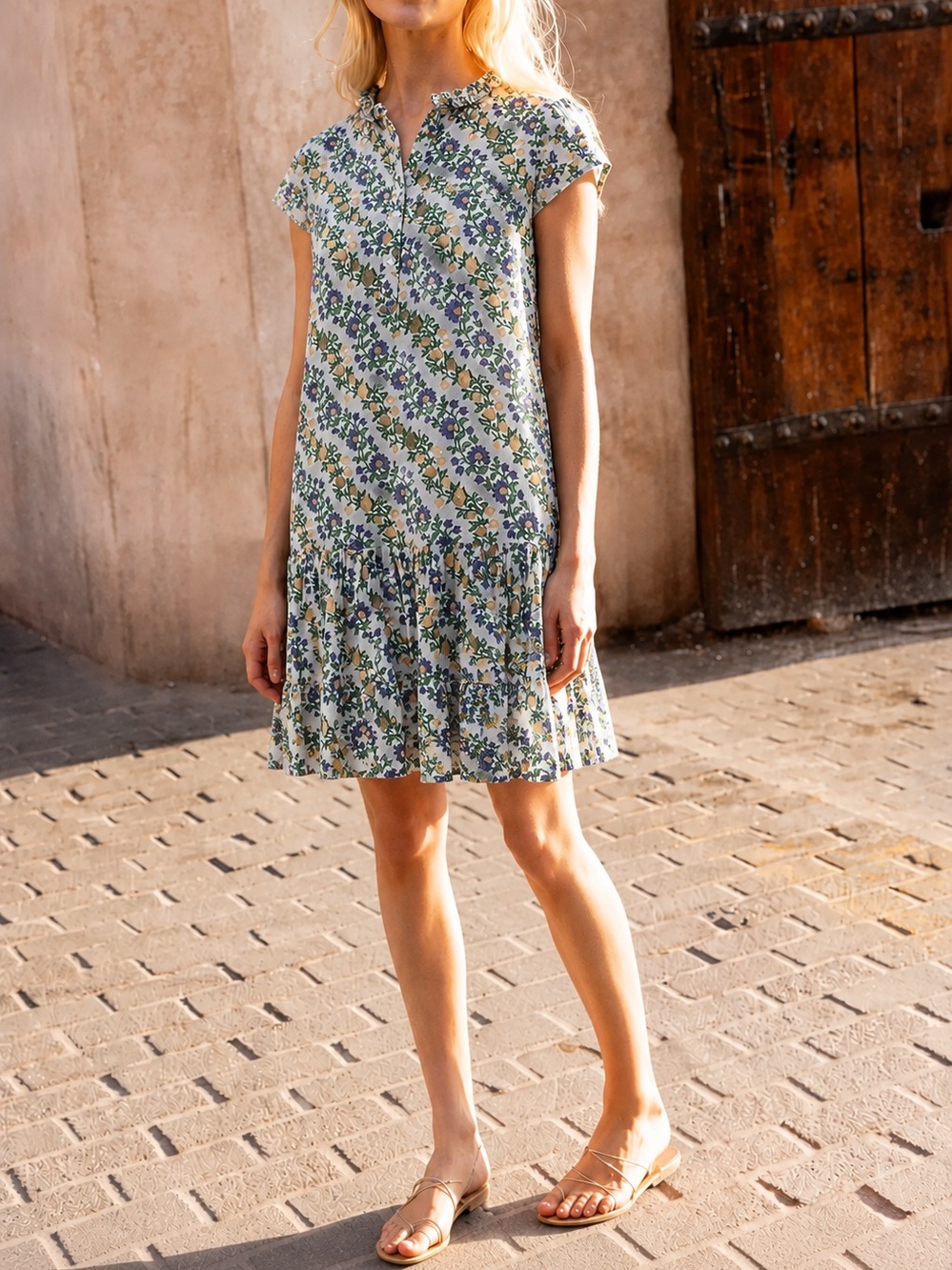 Oliphant Short Sleeve Mini Dress Lupina Peri Green XXL Floral Cotton